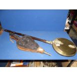 A Brass Warming pan and a pair of bellows