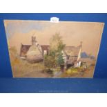 An Alfred Ashdown Box watercolour on board of a cottage and river, signed 'Box, June 4th 1912'.