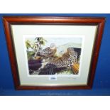 A framed and mounted Dee Doody Print depicting a crow pinching an egg from a pair of Red Kites,