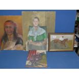 Four Oils on board to include native North American warrior,