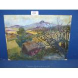 An oil on board of a landscape with a house and trees, signed J.Hogg.