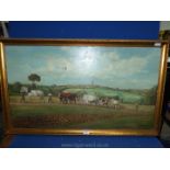 A signed Oil on canvas by Jean Alexandre Coraboeuf of Horse and Oxen Ploughing, framed , circa 1905,