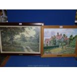 A wooden framed Oil on board of a Country house signed lower right, S.J.