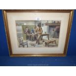 A framed and mounted Watercolour depicting three gentlemen at a table,