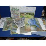 A quantity of pastel landscapes and figure studies.