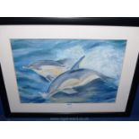 A framed and mounted Oil on canvas of Dolphins by Lorna Heard.