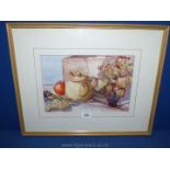 An unsigned, framed and mounted mixed media painting of a still life. 21" x 17".