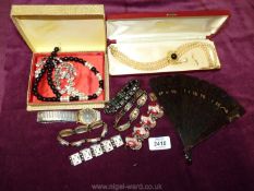 A quantity of jewellery including boxed pearl choker with black stone centre, Sekonda watch a/f.