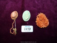 A Coral hat pin and other costume jewellery