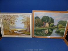 A framed Oil on board depicting an autumn country landscape, unsigned,