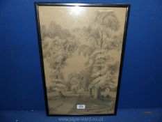 A framed charcoal Drawing entitled "Old Avenue, Stonehouse Court", signed lower right Gracie Newth,