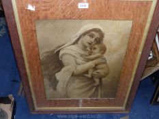 An Edwardian Madonna and Child Photogravure, in oak frame.