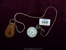 A silver coloured Pocket Watch and chain
