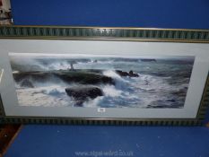 A large framed Print taken from a photograph by Philip Plisson entitled ''A Full Gale at Belle