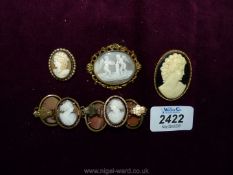 Three Cameo brooches and one bracelet.