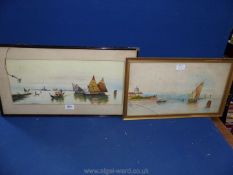 A framed and mounted Watercolour depicting Sampans and sailing boats, unsigned,