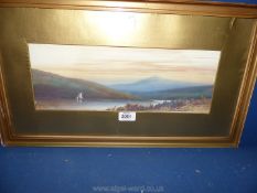 A framed and mounted Watercolour depicting Sailing boat on a loch with mountains in the distance,