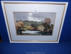 A Watercolour of lake scene with trees singed Quinlan