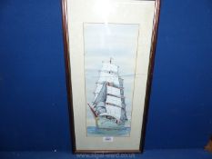 A framed and mounted Watercolour, unsigned but entitled "The Gorch Fock", 11 1/4" x 22 3/4".