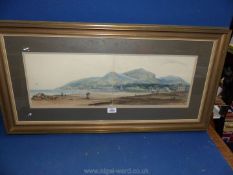 Two framed Watercolours in a single frame to make a continuous painting depicting a seascape with