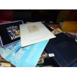 A box of pamphlets, religious book, Dan dare 1989 calendar, Historic Towns, Hereford,