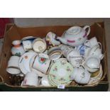 A box of various mugs, jugs, teapot etc.