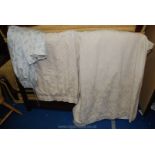 Two pairs of curtains, 98" wide x 92" drop, cream colour, plus another.
