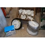 A Kenwood food steamer, kitchen clock, white cups and saucers etc.