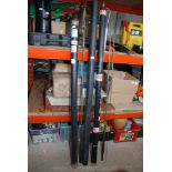 Two fly fishing rods, gaff and cases, etc.