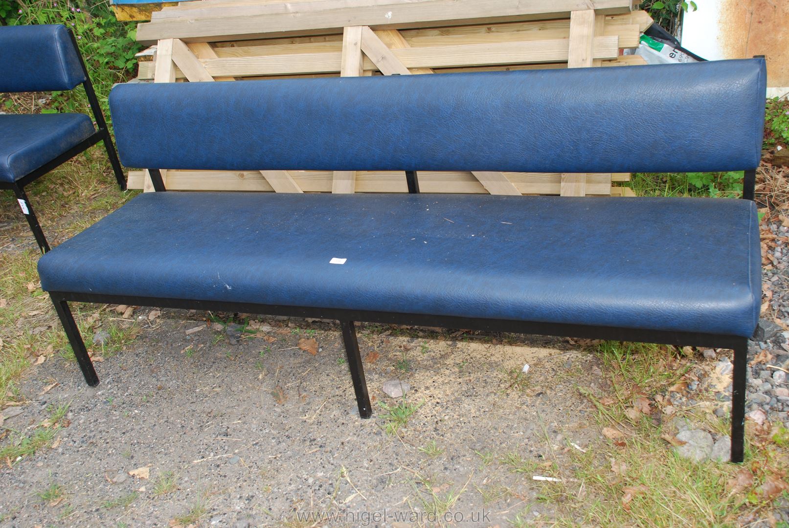 A metal framed leather effect Bench/seat, 6' long.