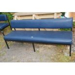 A metal framed leather effect Bench/seat, 6' long.