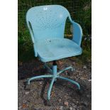 A blue office chair.