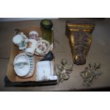 A box of commemorative ware including cherubs, vases, wall bracket etc.