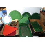 Two boxes of large green platters and plates etc.