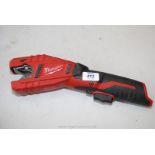 A Milwaukee battery operated pipe cutter.