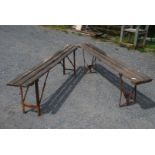 Two metal and wood folding Benches.
