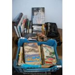 Two boxes of books, microphone, commando books etc.