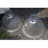 Two industrial glass Light Shades, 19'' diameter.