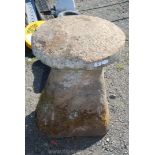 A concrete Staddle stone, 28'' high, (split to base).