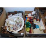 A box of various china, stationery, candles etc.