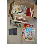 A box of Giles annuals, cross stitch magazines, books etc.