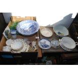 Boxes of china including blue and white part tea service etc.