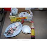 A glass Pyrex baster, glass rolling pin and china etc.
