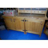 A two door purpose made kitchen base unit, 72 1/2" long x 35 1/2" high x 25" deep.