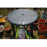 A circular Patio Table, 37'' diameter.