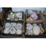 Four boxes of various china, plates, cake stand, jugs etc.