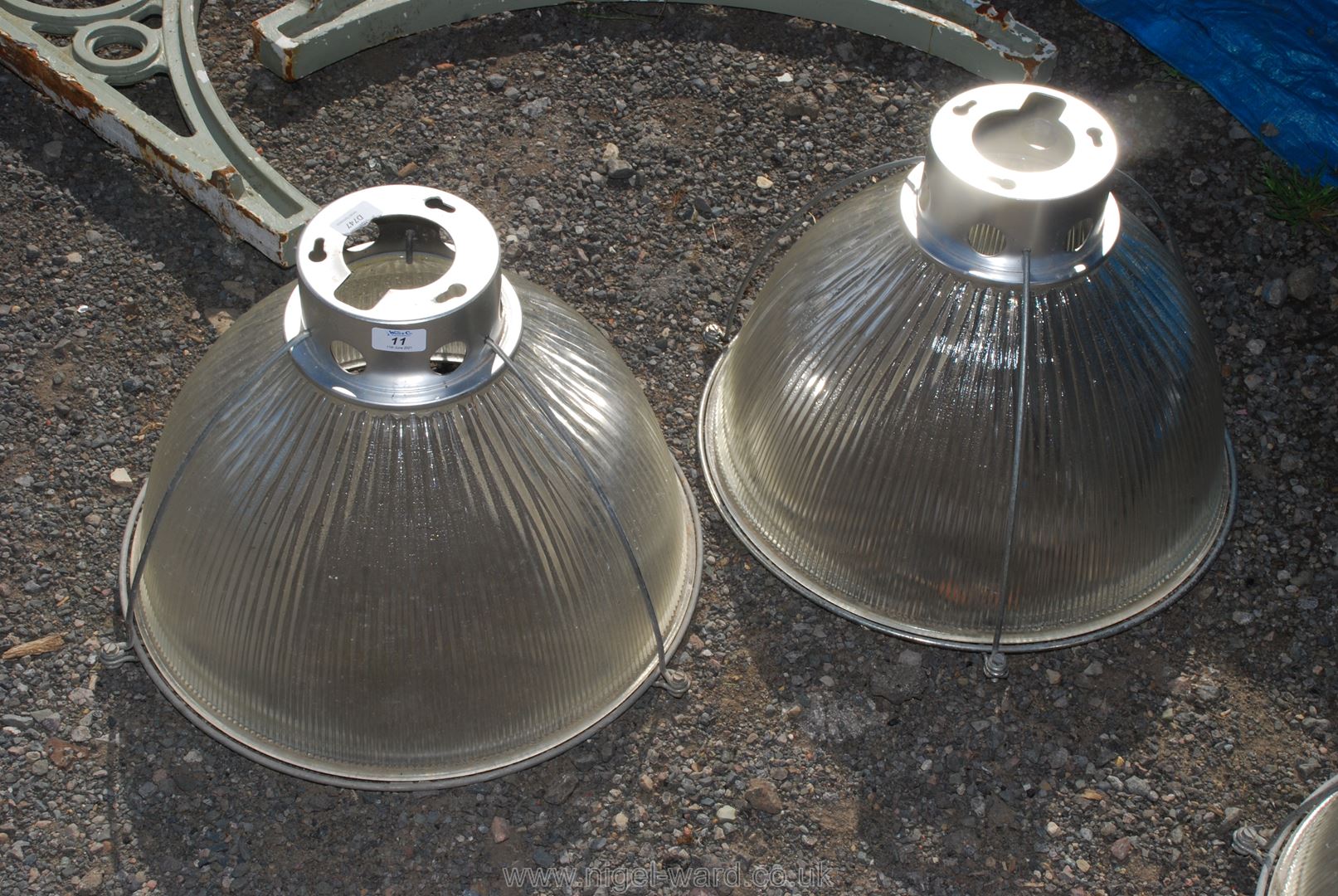 Two industrial glass Light Shades, 18'' diameter.