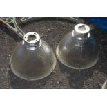 Two industrial glass Light Shades, 18'' diameter.