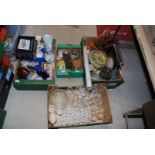Four boxes of various drinking glasses, cutlery, china, glassware and a digi photo frame.