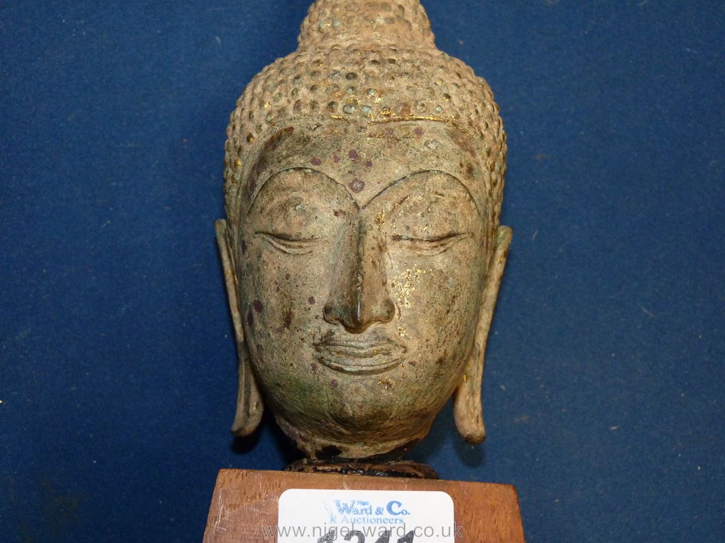 An old Thai Buddha head, mounted on wood stand, head 7'' tall , - Image 6 of 6